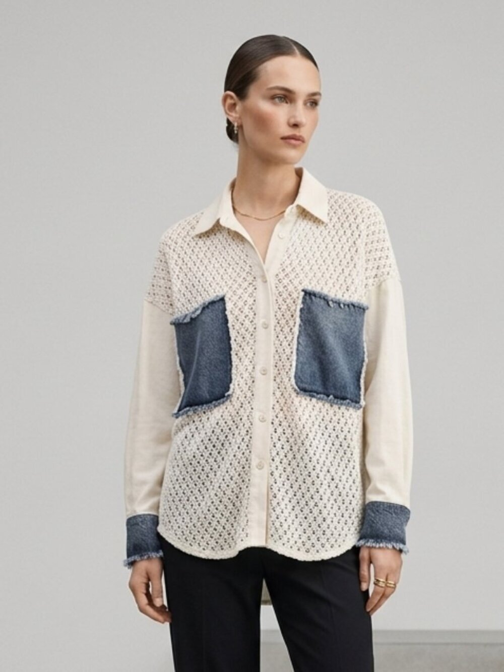 Tiffany & Tomato Crochet Denim Patch Blouse